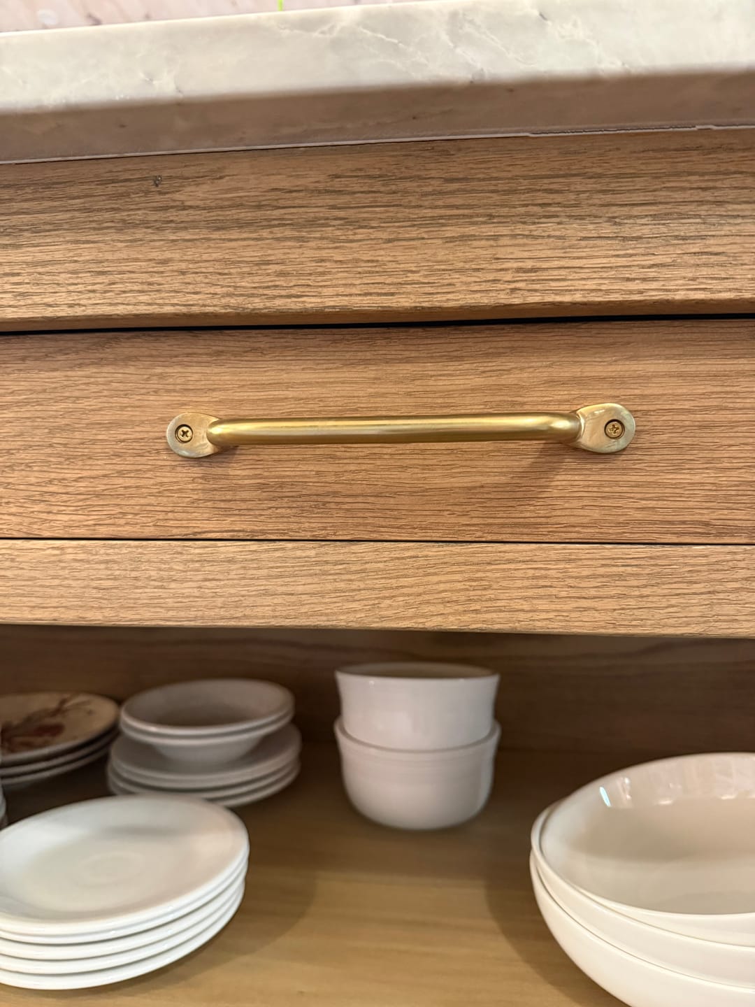 Customer photo review of Serene Cabinet Pulls - Unlacquered Brass Polished