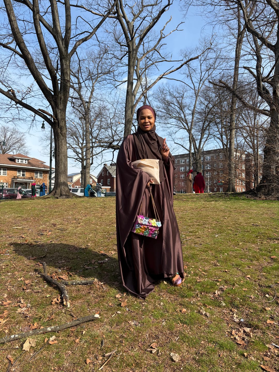 Customer photo review of Silk Chocolate Brown Abaya