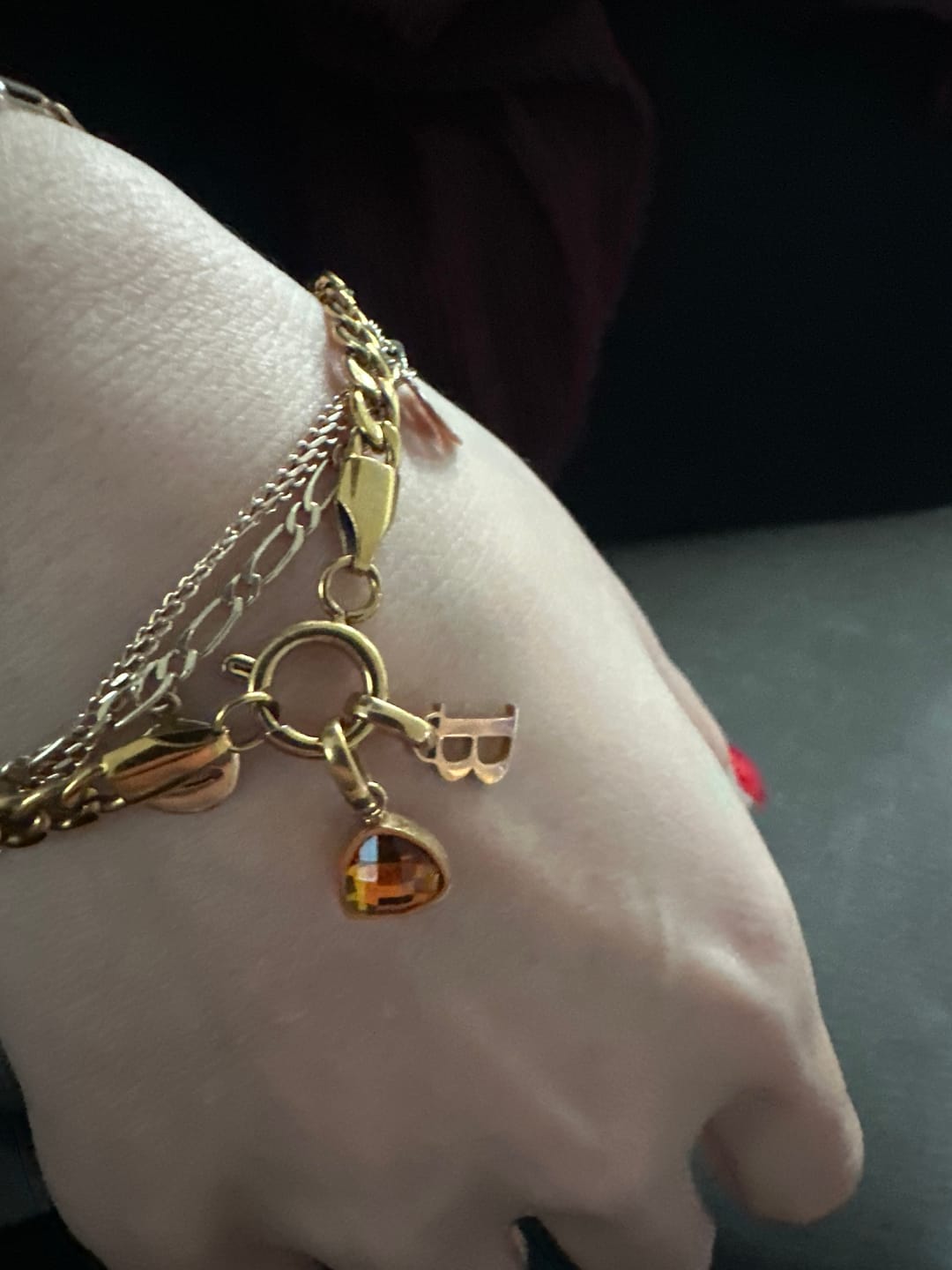 Customer photo review of Letter & birthstone bracelet gold