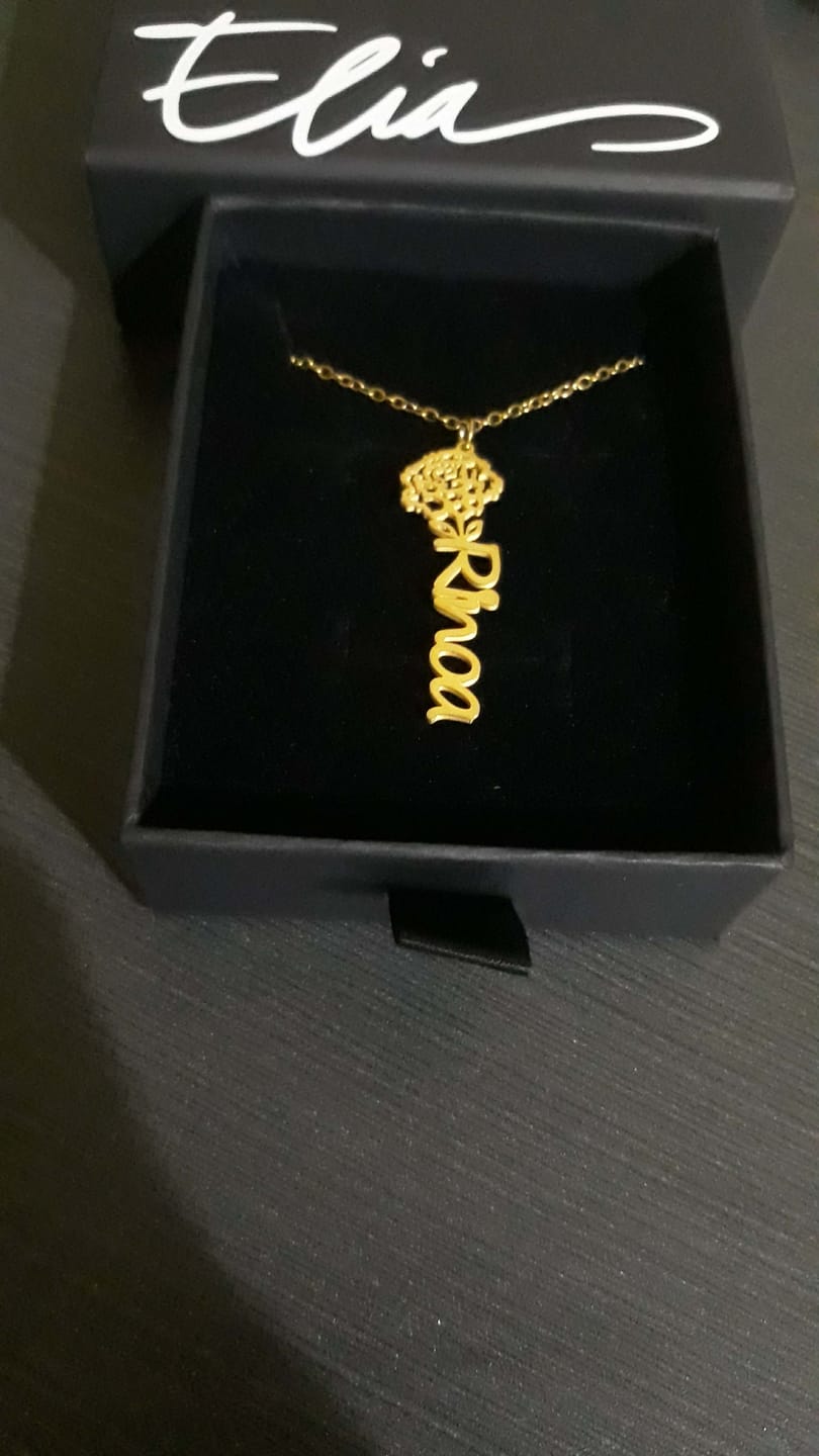 Customer photo review of Flower Month Name Necklace (Limited Edition Until Today Only)
