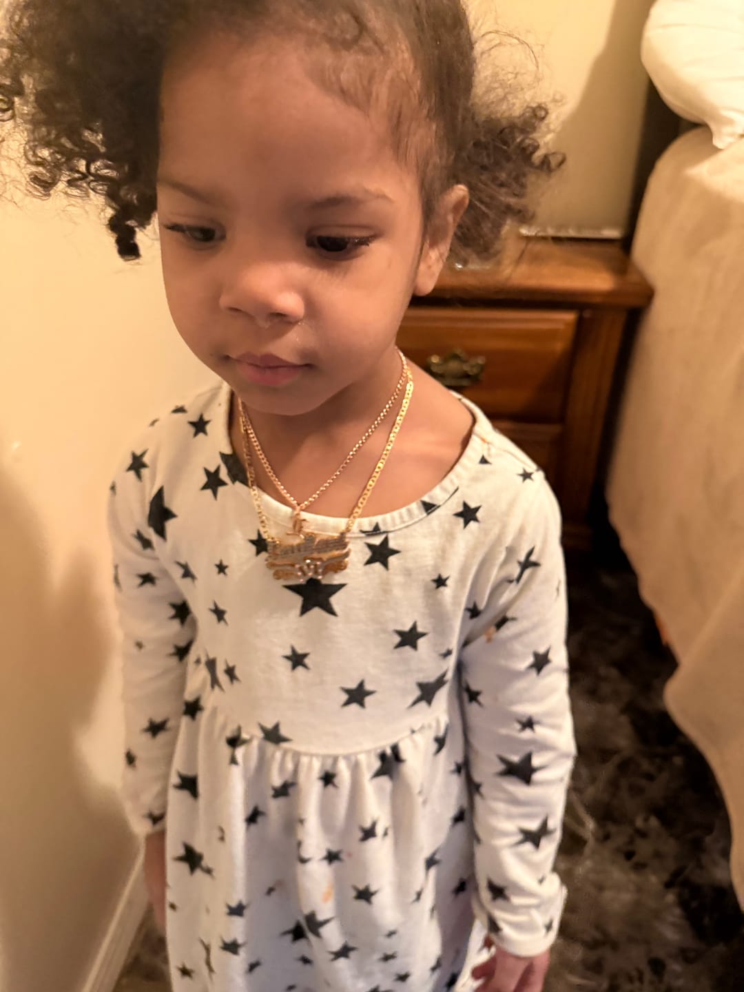 Customer photo review of Kids Gothic Letter Necklace w/ Cuban Chain