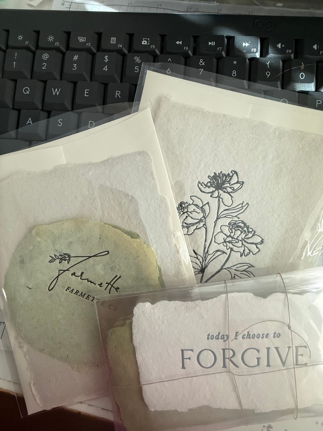 Customer photo review of peony stems note card