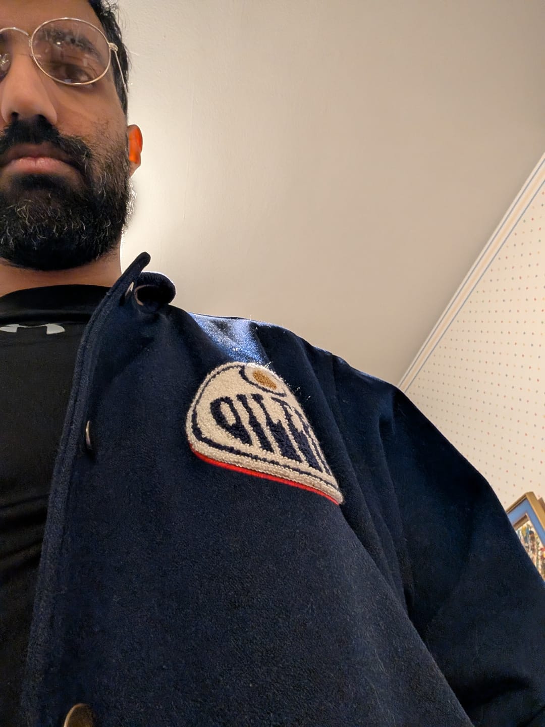 Customer photo review of Vintage 00's Edmonton Oilers NHL Varsity Jacket - L