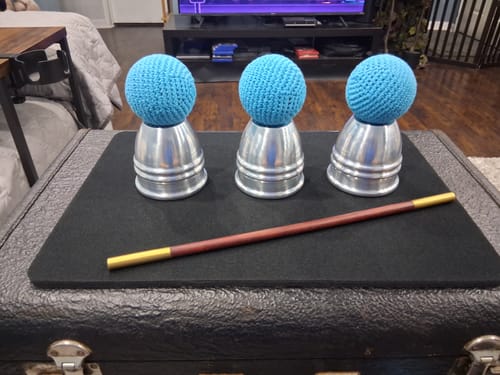 Customer photo review of Aluminum Alloy Cups and Balls Set by TCC Magic