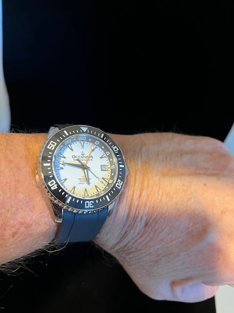 Customer photo review of Oceaneva 6000m FULL LUME DIAL Deep Marine Explorer VI Grade 5 Titanium GMT True Dive Full Lume Automatic Watch