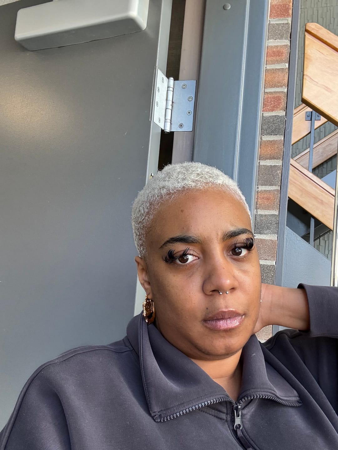 Customer photo review of Double Plated Bamboo Name Hoop Earrings