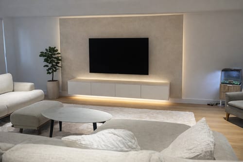 Customer's cream Deluxe Shaggy Relax Mat in a stylish living room.