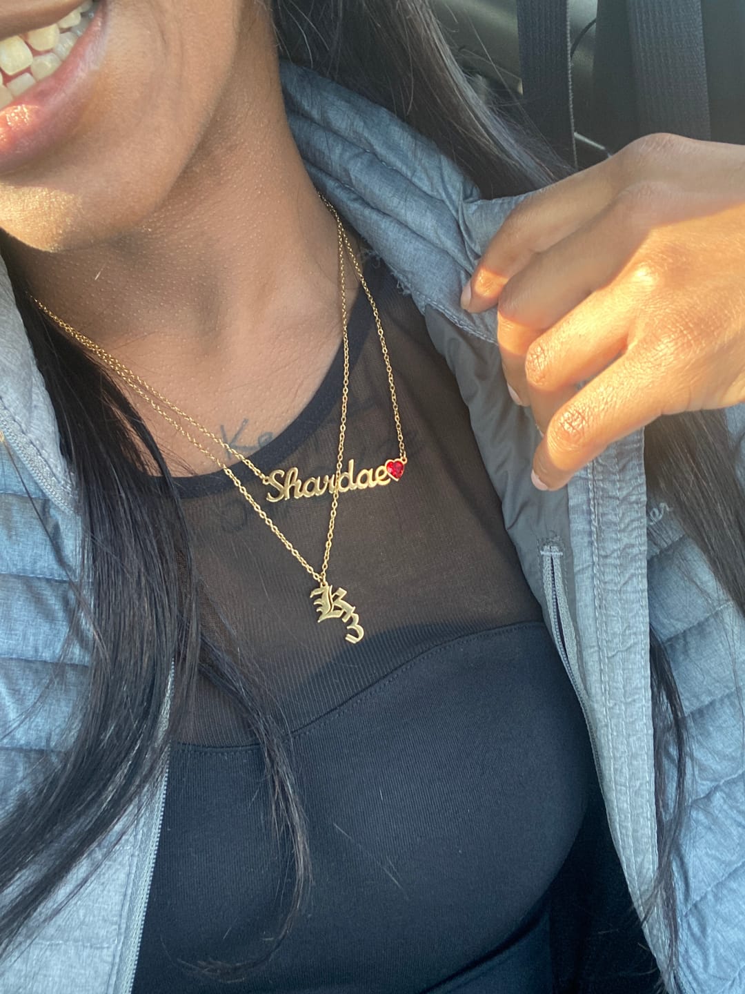 Customer photo review of Gothic Two Letter Necklace