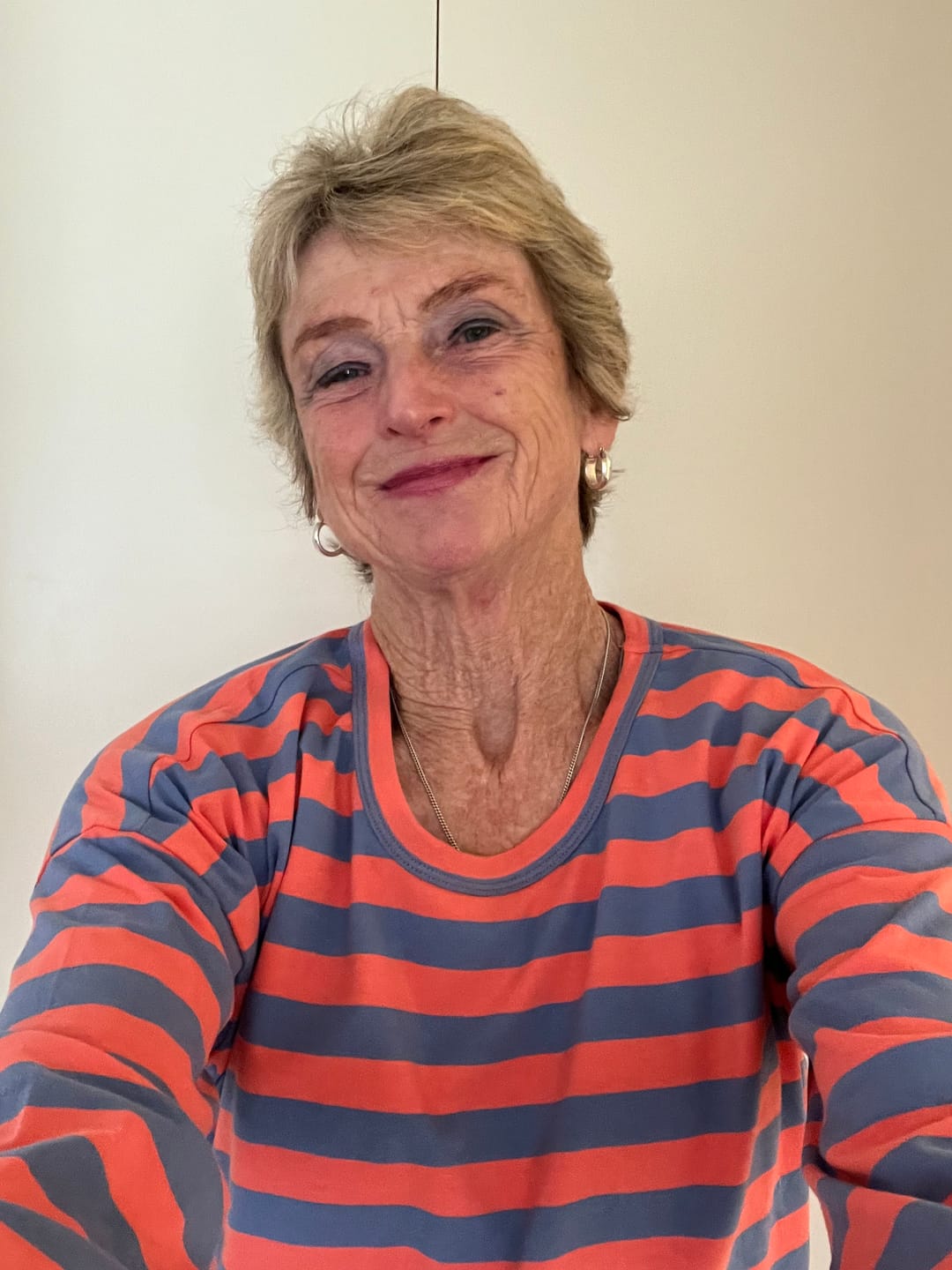 Customer photo review of Relaxed Long Sleeve T-Shirt - Melon/Denim Stripe