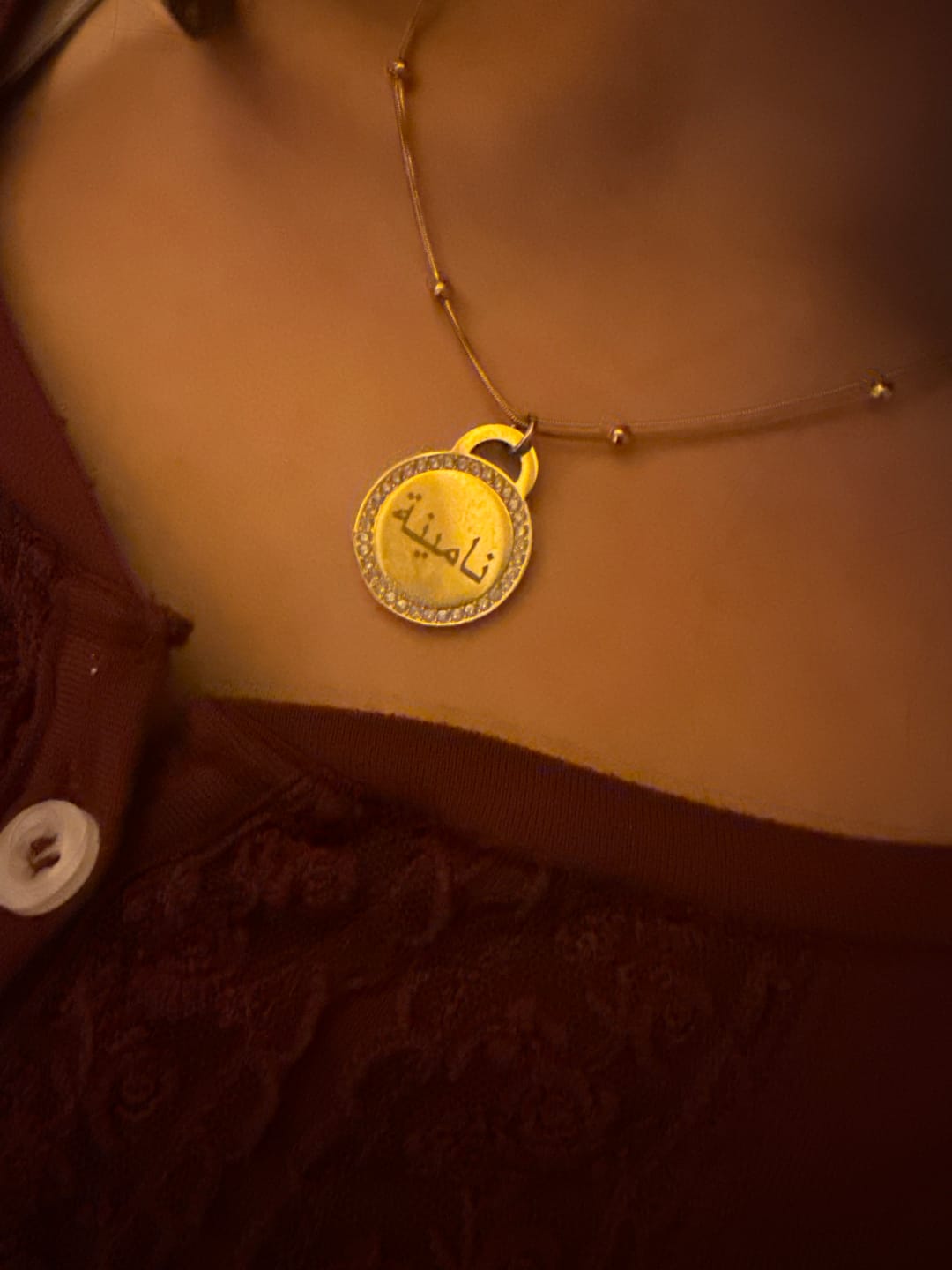Customer photo review of Ronde Naamketting met Diamantjes | Graveerbare Ketting