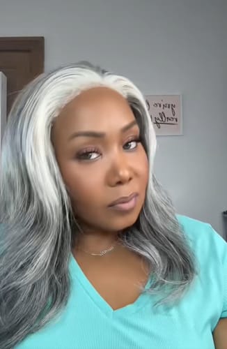 Customer photo review of Luvwin 4C Edges Salt & Pepper More Salt Highlight Front Glueless Straight Wig
