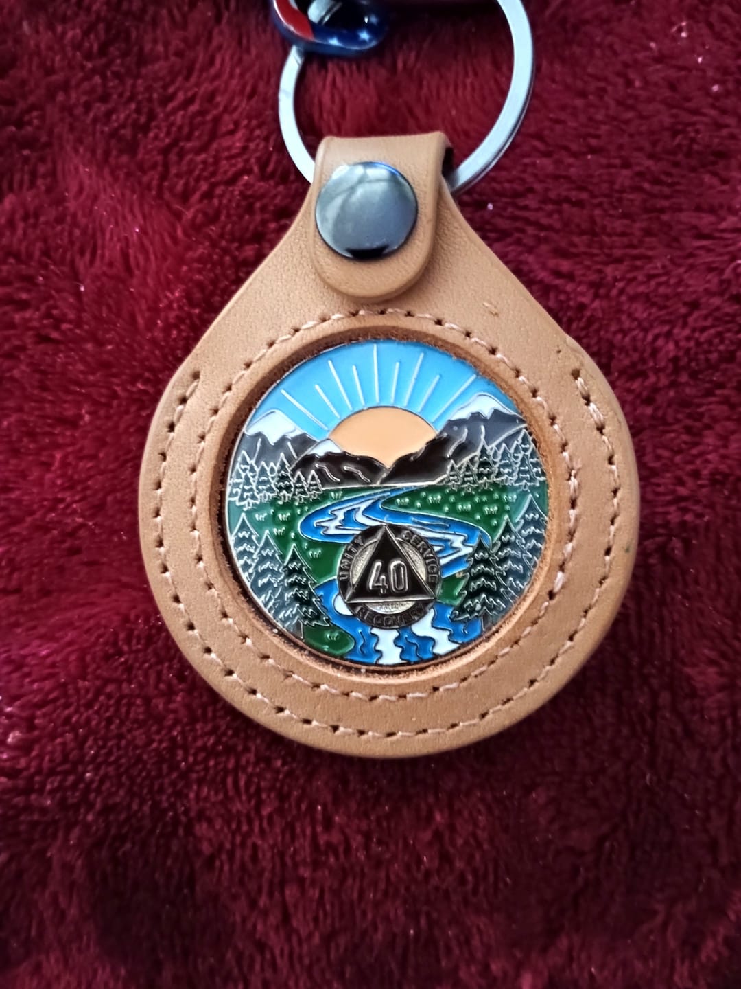 Customer photo review of 40 Year Sobriety Mint Winding River Gold Plated AA Recovery Medallion - Forty Year Chip/Coin
