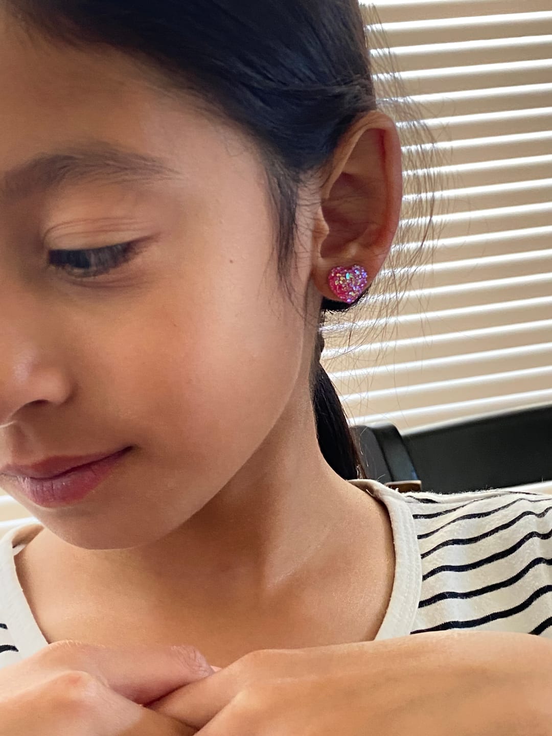 Customer photo review of Faux Druzy Heart Studs