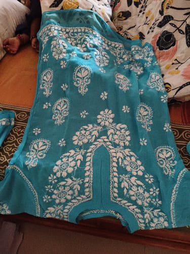 Customer photo review of Zaira Sky Blue & White Short Georgette Kurta