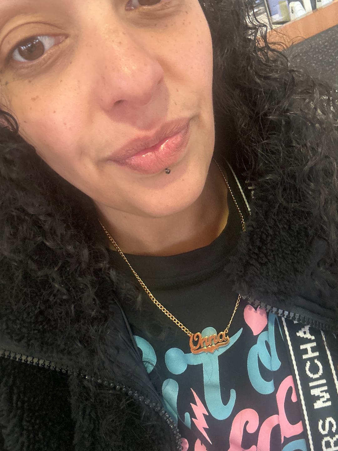 Customer photo review of Double Plated Heart Name Necklace w/ Cuban Chain