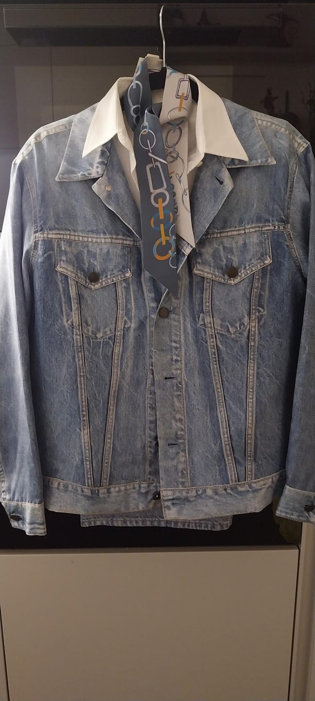 Customer photo review of Denim Print Silk Jacket