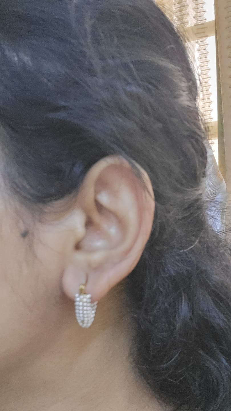 Customer photo review of Heart Shapped Pearl Hoop Earrings