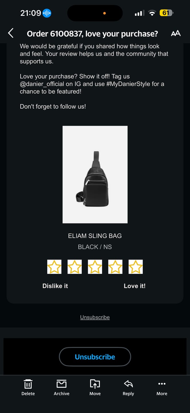 Customer photo review of ELIAM SLING BAG