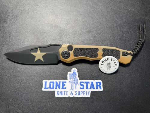 Customer photo review of Heretic Knives Wraith Auto Knife – Texas Edition, 3.7” MagnaCut Blade, Two-Tone Tan – Made in USA