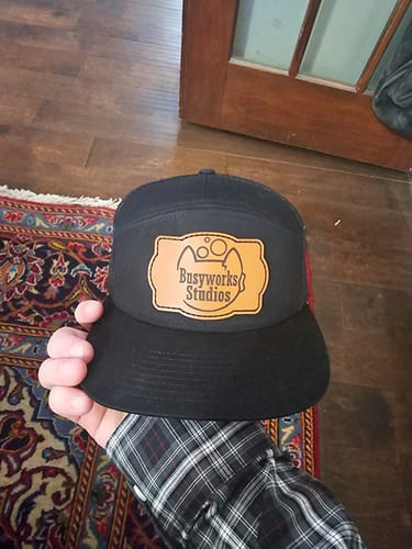 Customer photo review of Custom Leather Patch Hats Richardson 168 Laser Engraved