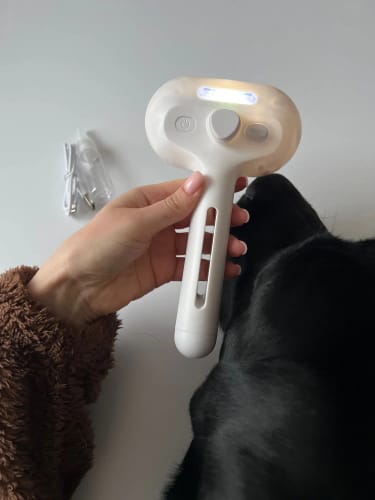 Customer photo review of Pet Grooming Brush with Electronic Mist Spray