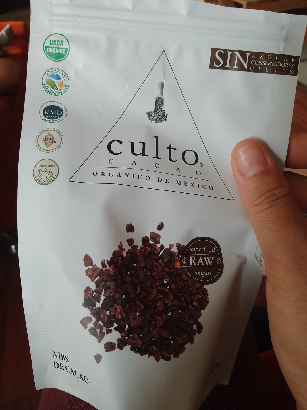 Customer photo review of Chocolate Orgánico Culto Bolsa de Nibs de Cacao 150gr