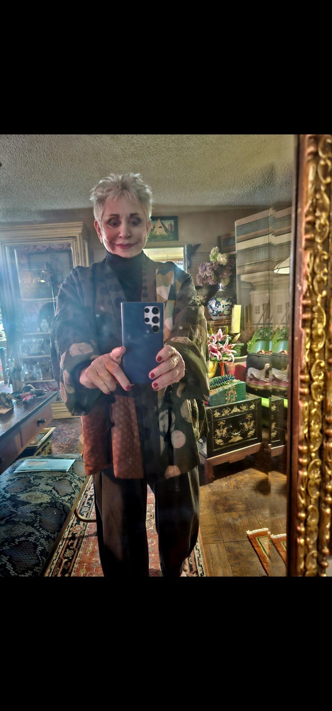 Customer photo review of Plus Size Irregular Geometric Pattern Retro Cotton Coat