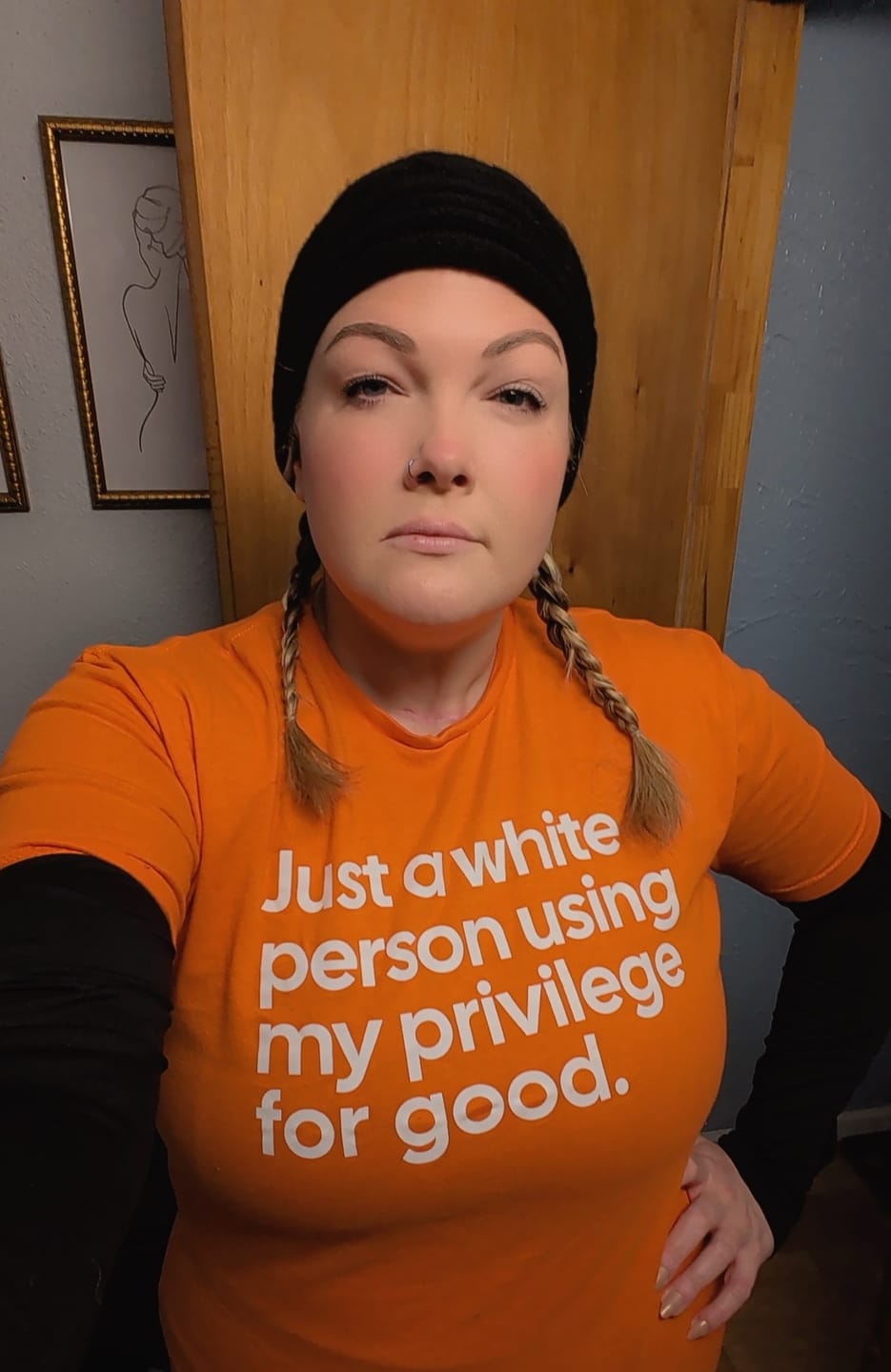 Customer photo review of Just a White Person Using My Privilege for Good Unisex Tee