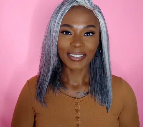 Customer photo review of Luvwin 4C Edges Salt & Pepper More Salt Highlight Front Glueless Straight Wig