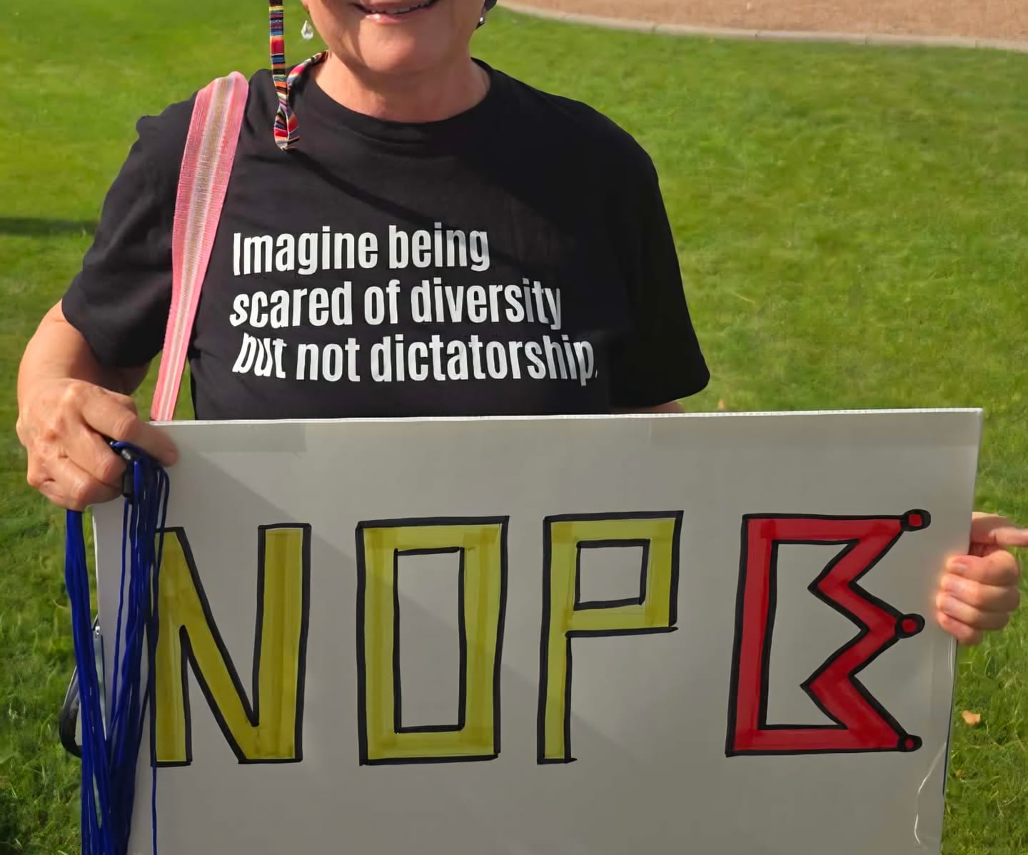 Customer photo review of Imagine Being Scared of Diversity But Not Dictatorship Unisex Tee