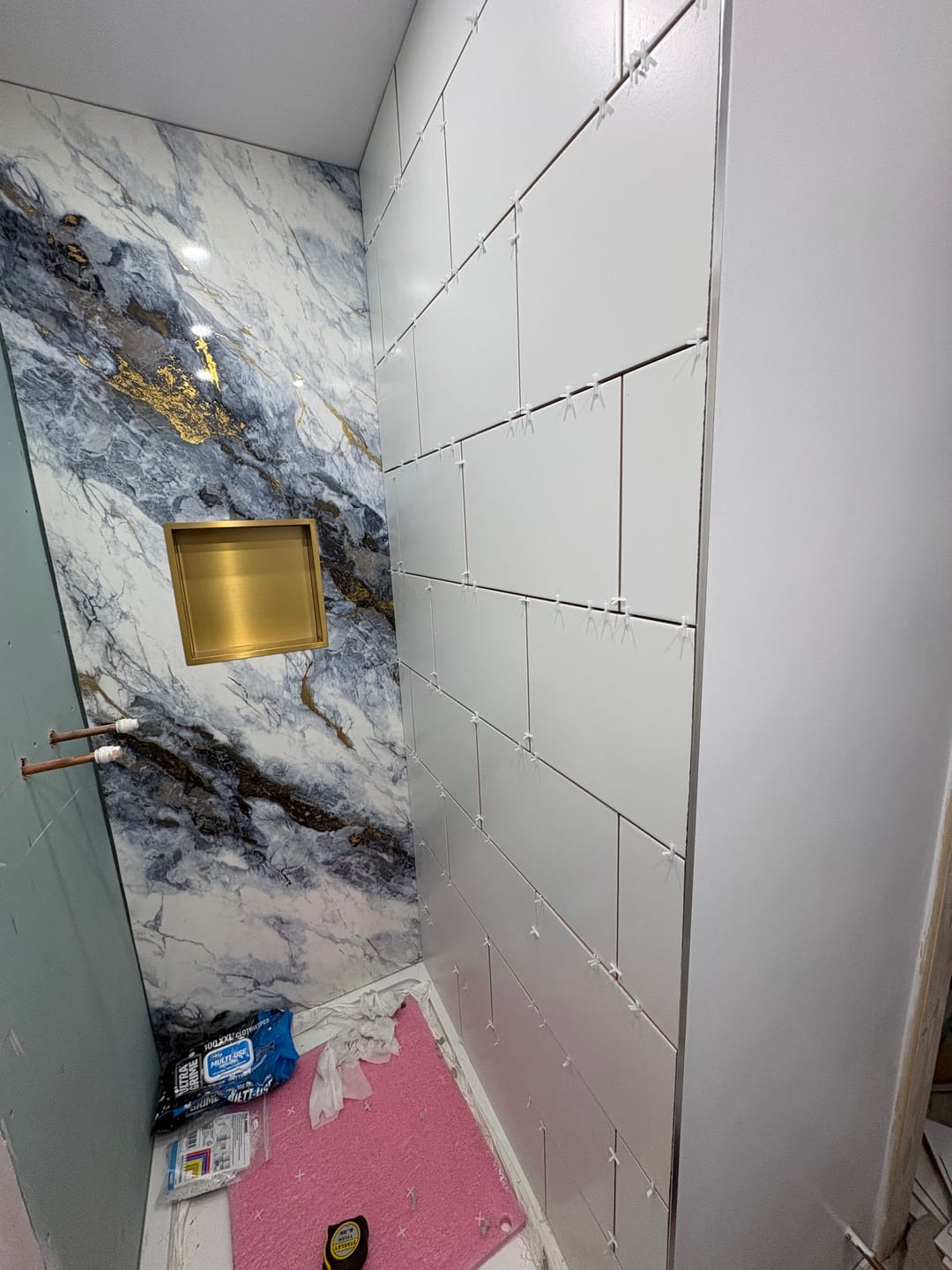 Customer photo review of 10mm Ocean Blue Gloss Shower Panel 1M x 2.4M