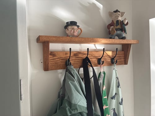 Customer photo review of Solid Oak Coat Rack With Storage Shelf