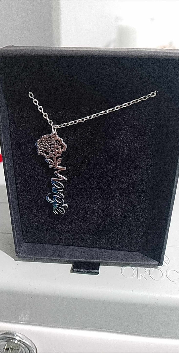 Customer photo review of Flower Month Name Necklace (Limited Edition Until Today Only)
