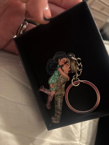 Customer photo review of Personalized Couple Military Acrylic Keychain
