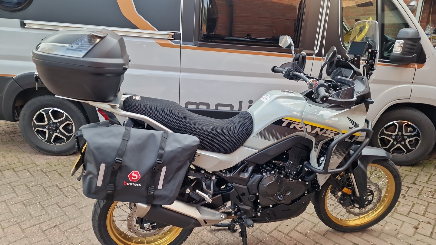 Wind Rider mesh seat cover installed on a Honda Transalp XL 750