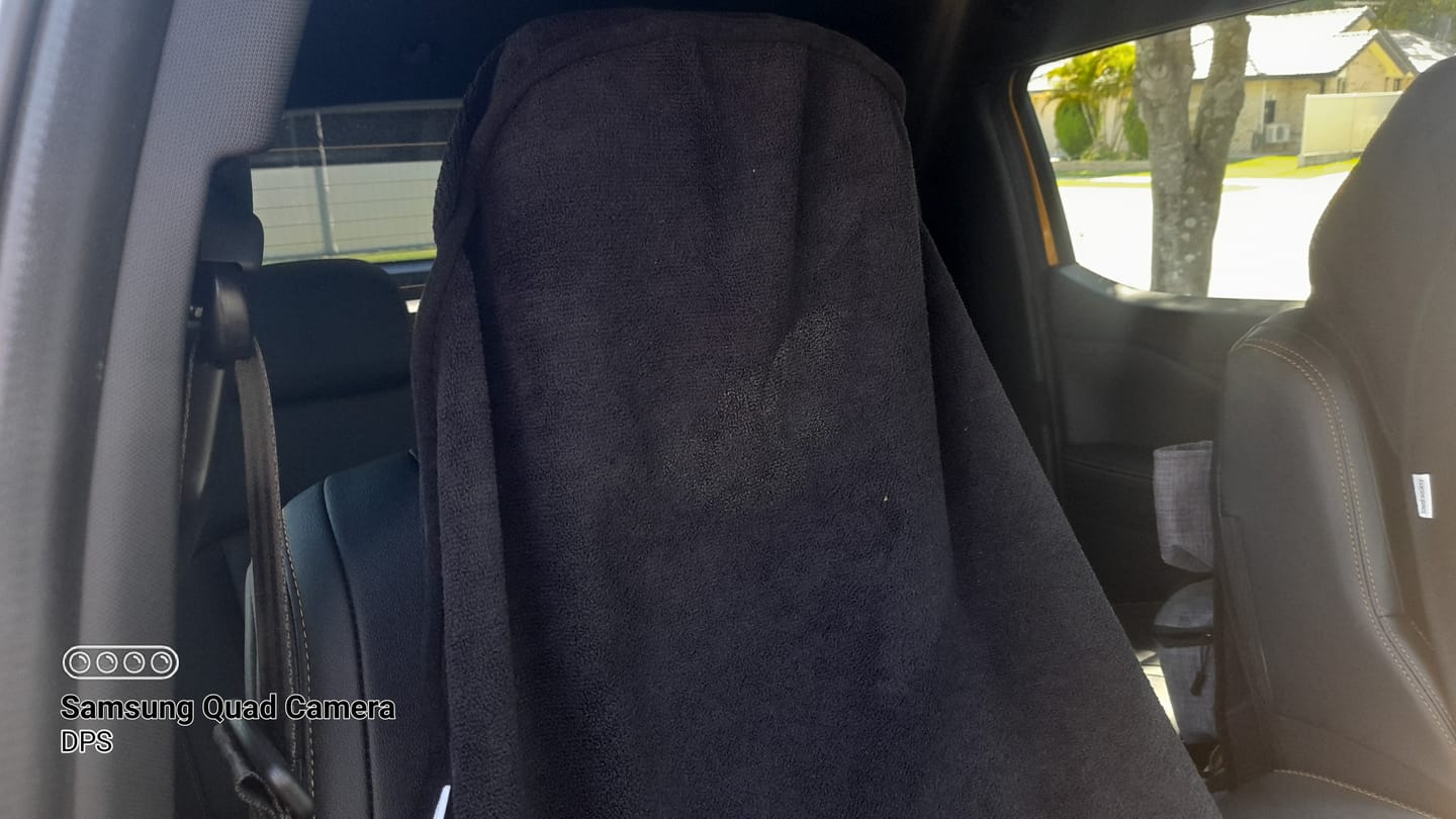 Customer photo review of Waterproof Car Seat Towel – Black | Towel Society