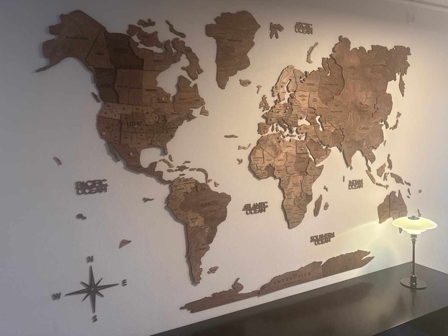 Customer photo review of 3D Wooden World Map Dark Walnut