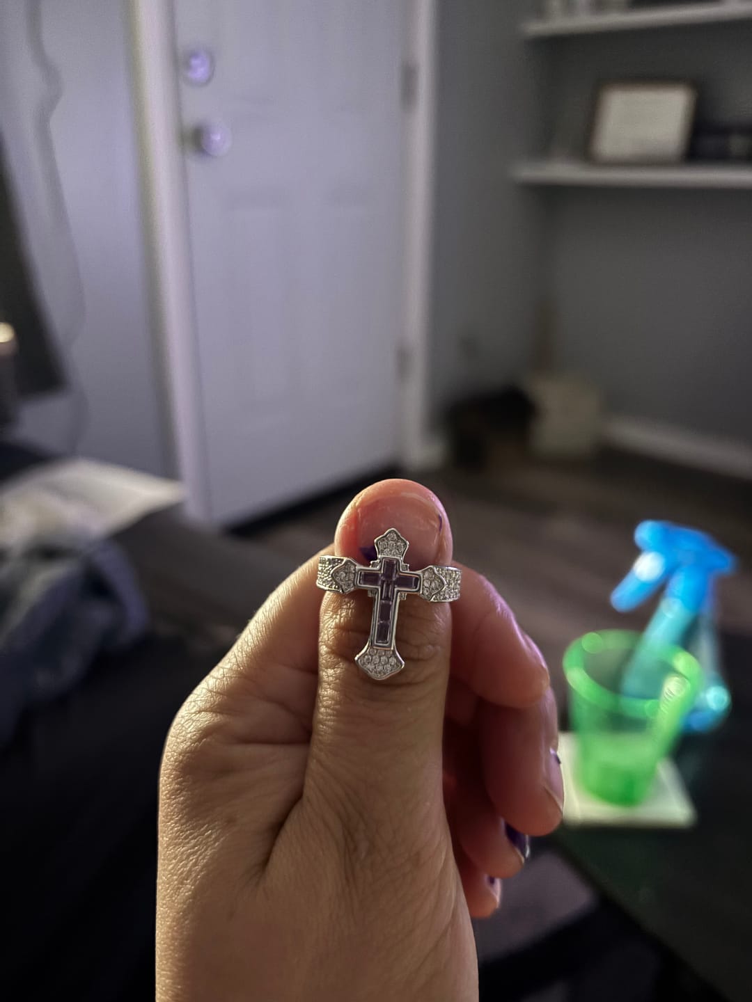 Customer photo review of Christianartworkshop Central Cross Motif Ring with Cubic Zirconia Accents: Carry His Care in Daily Wear