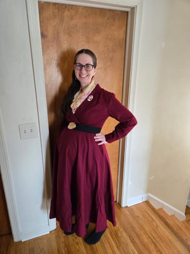 Customer photo review of Elegant Wool V-Neck Dress – Long Sleeve Midi Winter Dress 5489