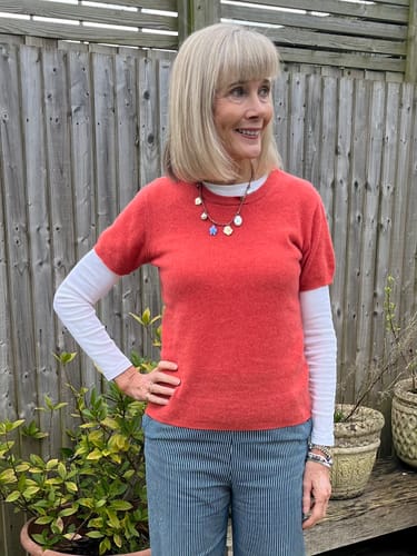 Customer photo review of Brand New Watermelon Orange Cashmere Crew Neck T-Shirt Extra Small UK 6-8