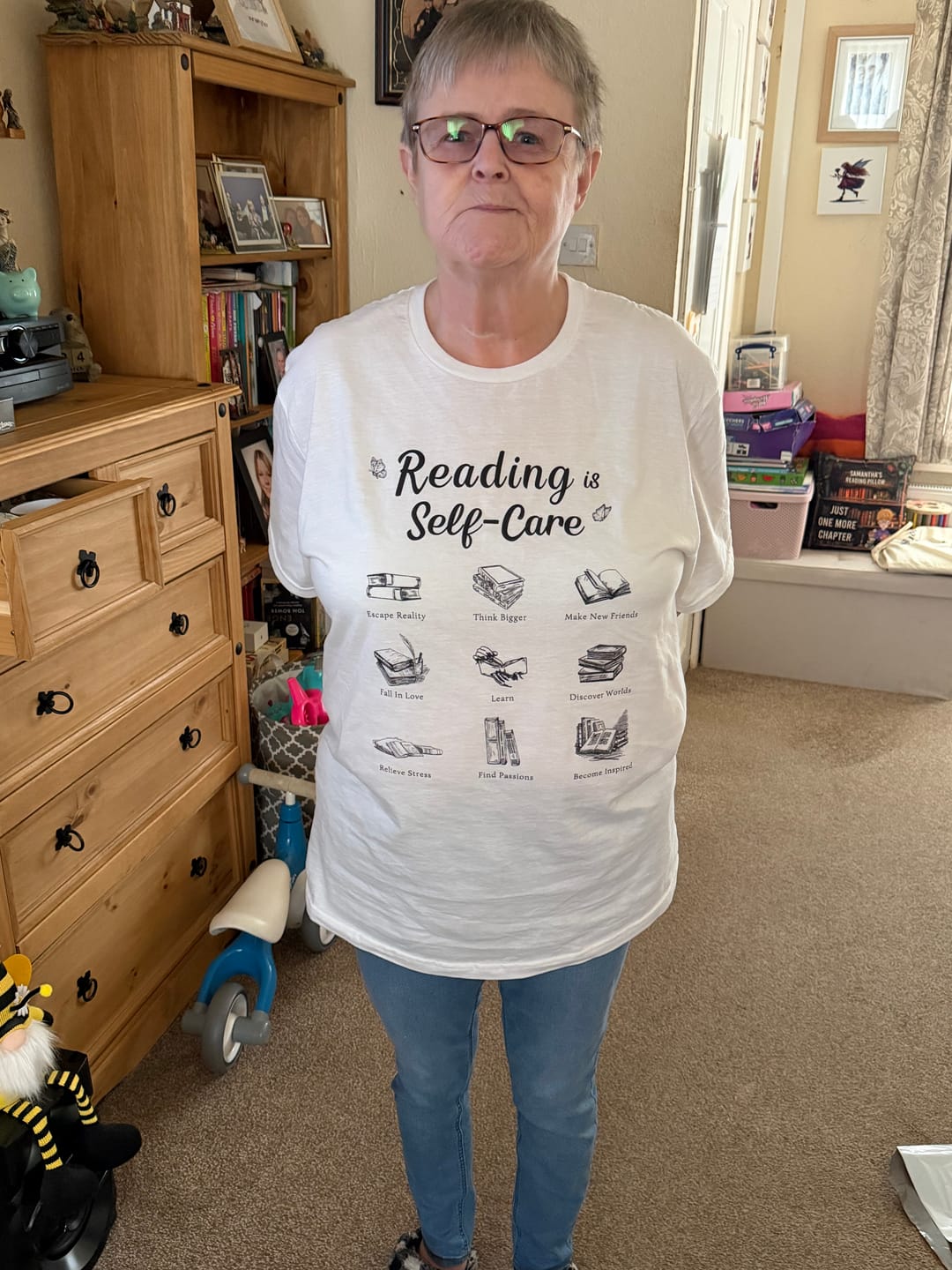 Customer photo review of Reading Self Care Tshirt