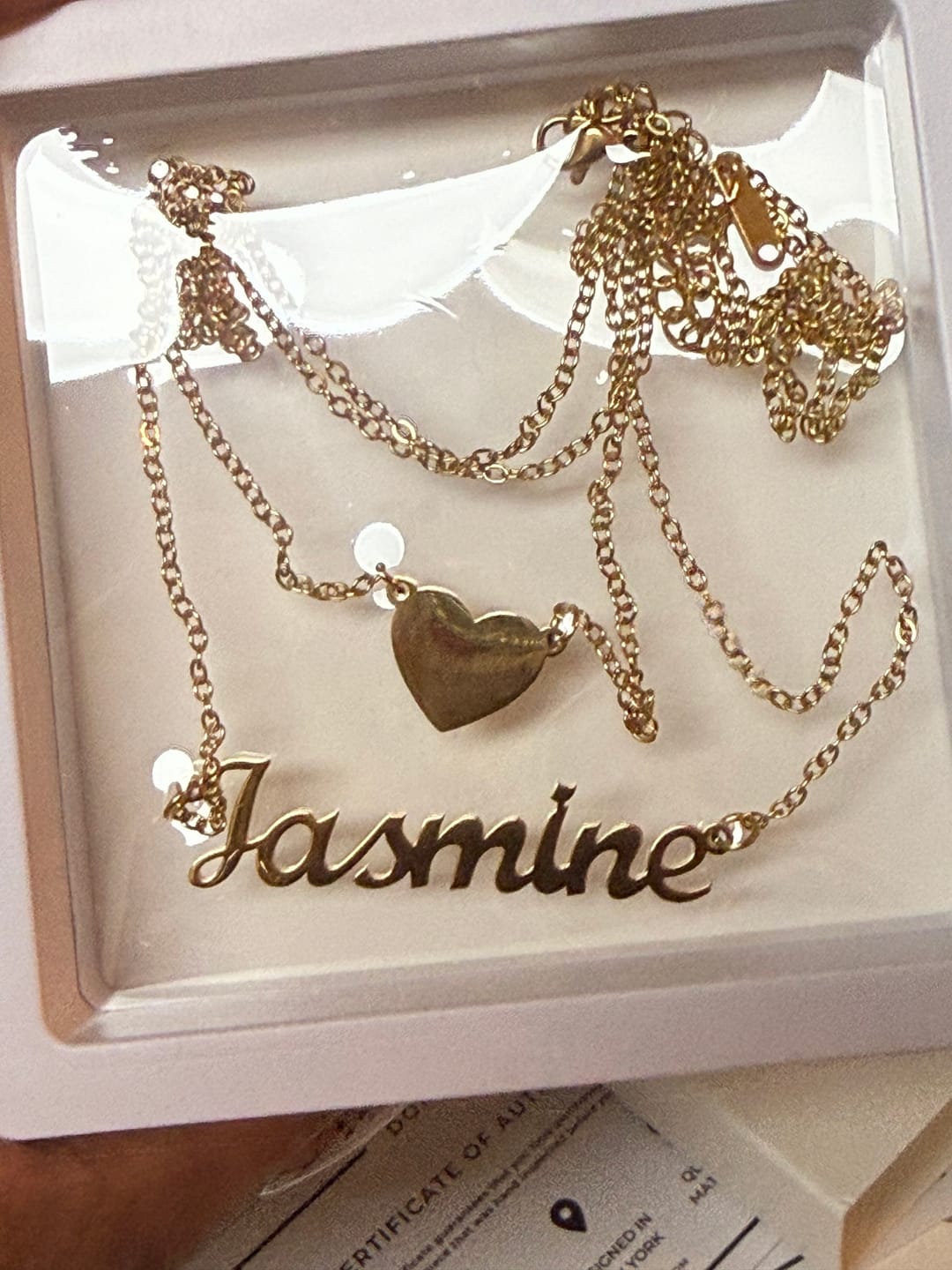 Customer photo review of Heart Layer Name Necklace