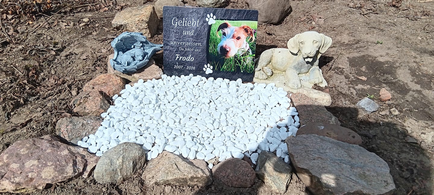 Customer photo review of Hunde Gedenktafel mit Foto & Spruch (UV- & Wetterfest)