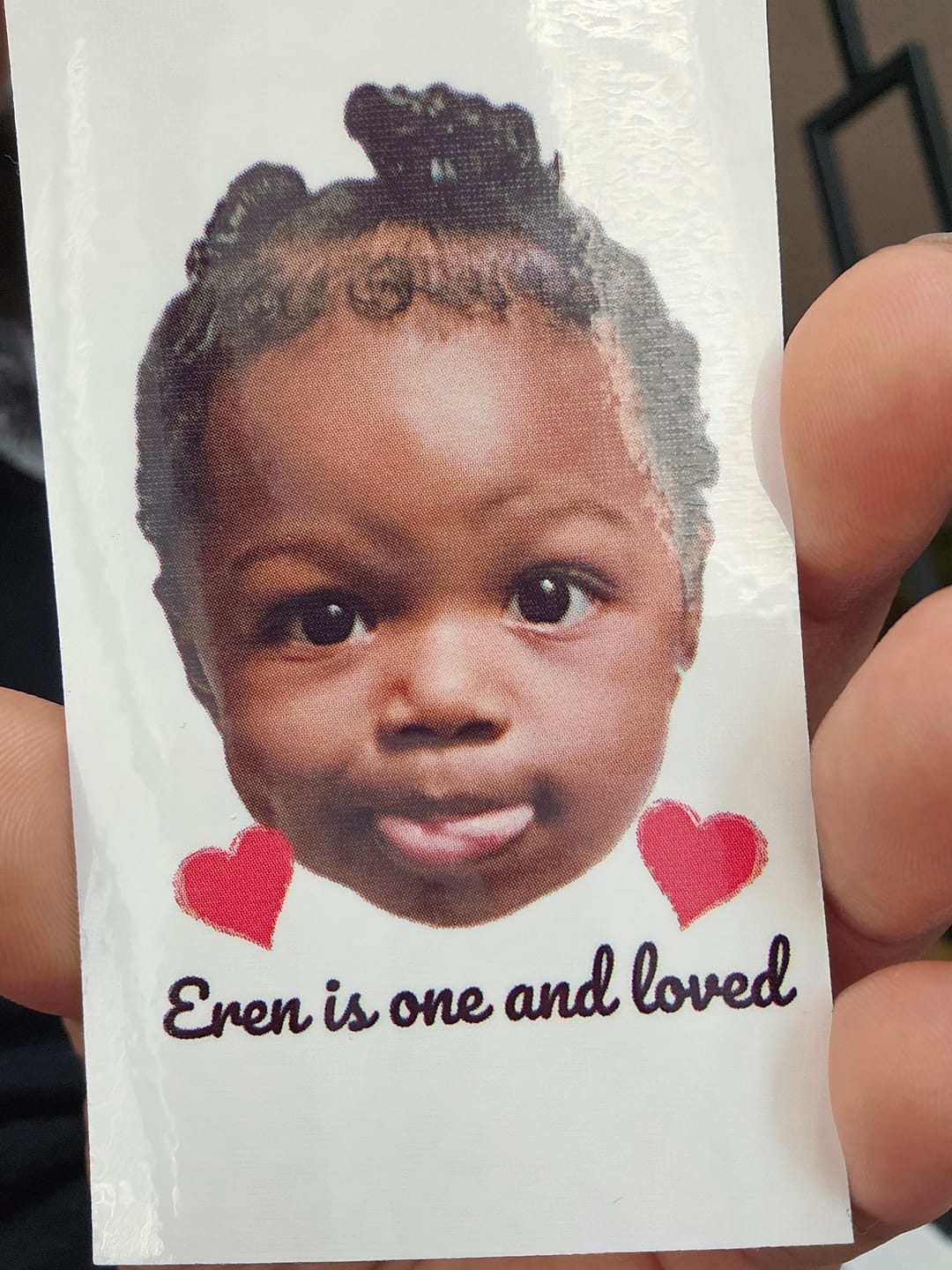Customer photo review of Face Cut-Out Photo with Text Temporary Tattoo