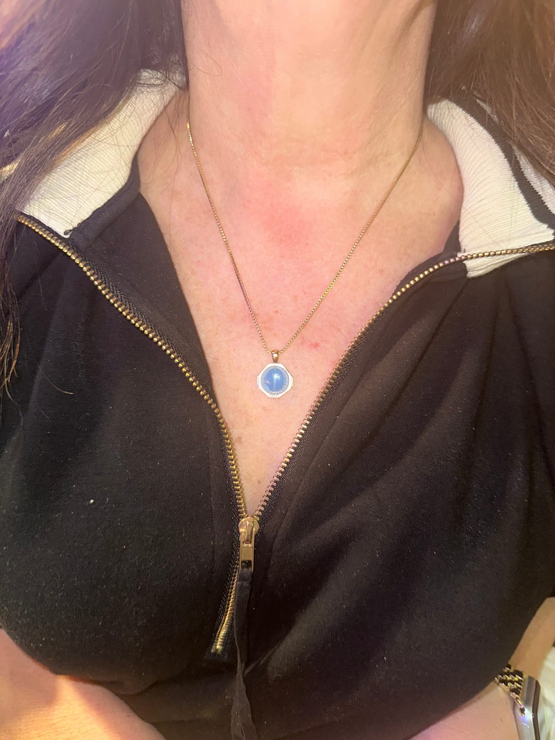 Customer photo review of Sofia Pendant Necklace in French Blue
