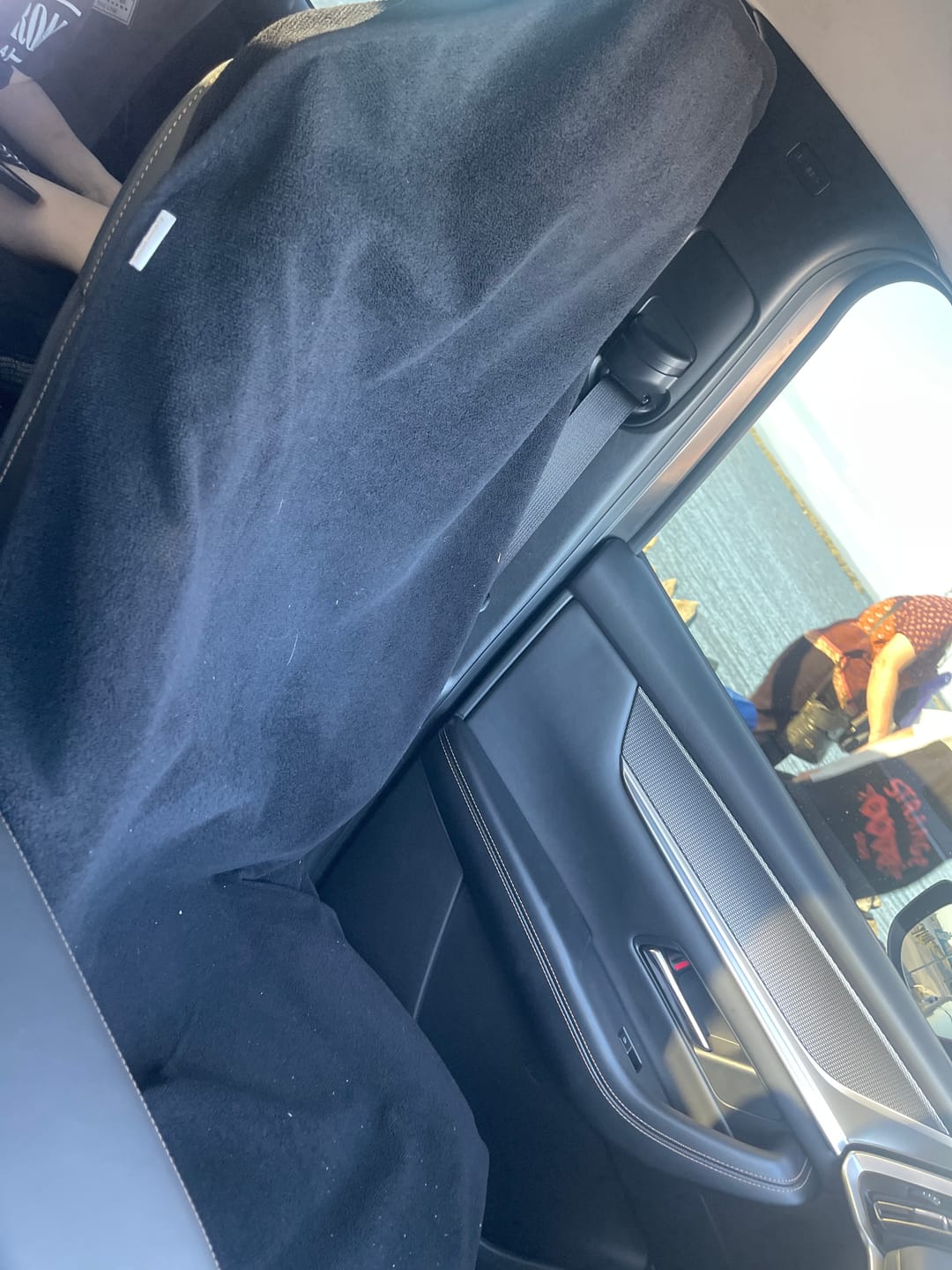 Customer photo review of Waterproof Car Seat Towel – Black | Towel Society