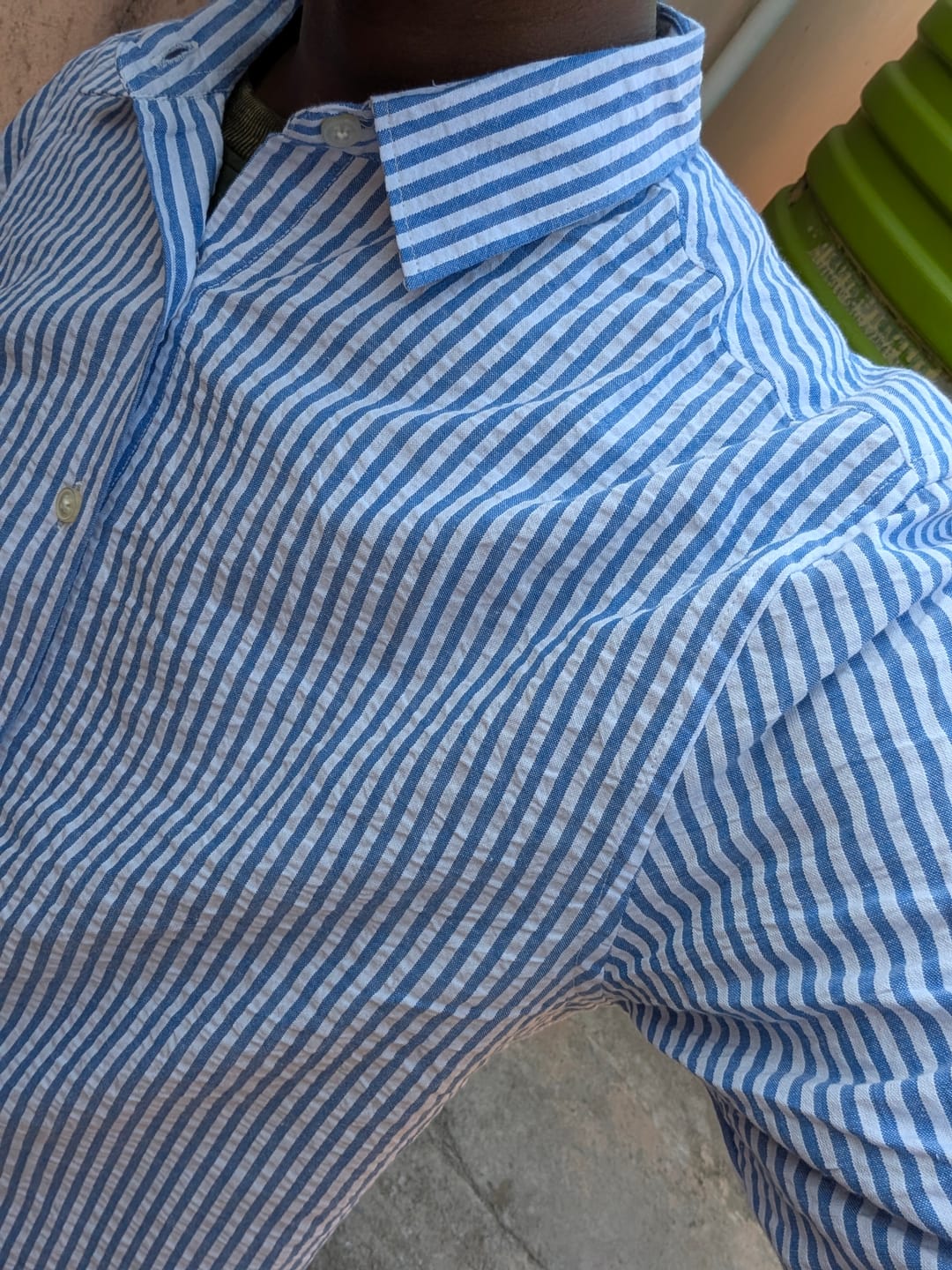 Customer photo review of Blue and White Regular fit Striped Full Sleeves Shirt