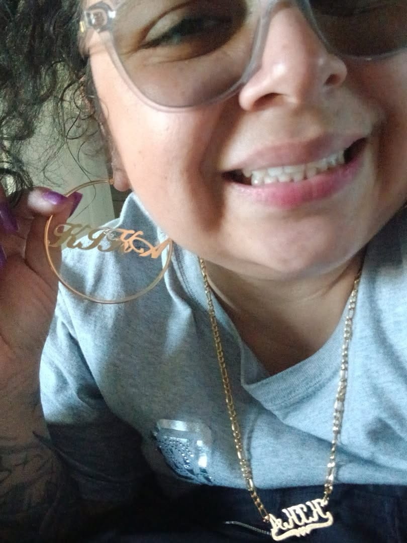Customer photo review of Classic Name Hoop Earrings
