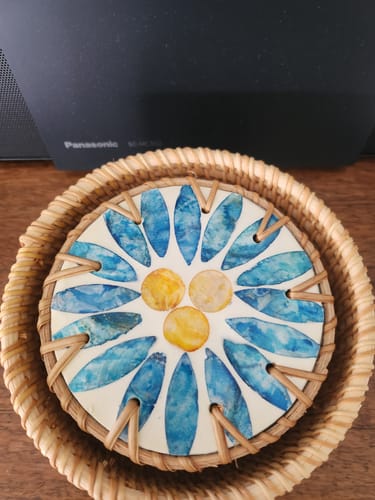 Customer photo review of Sunburst Rattan Coasters (Set of 6)