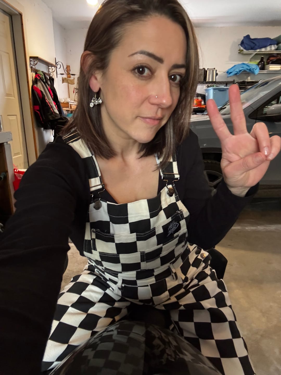 Customer photo review of Born Bad Washed Overalls - Checkered